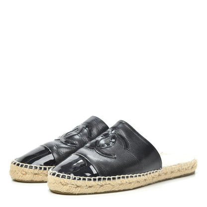 Chanel Iridescent Goatskin Patent CC Espadrille Mules 41 Black 3 of 8