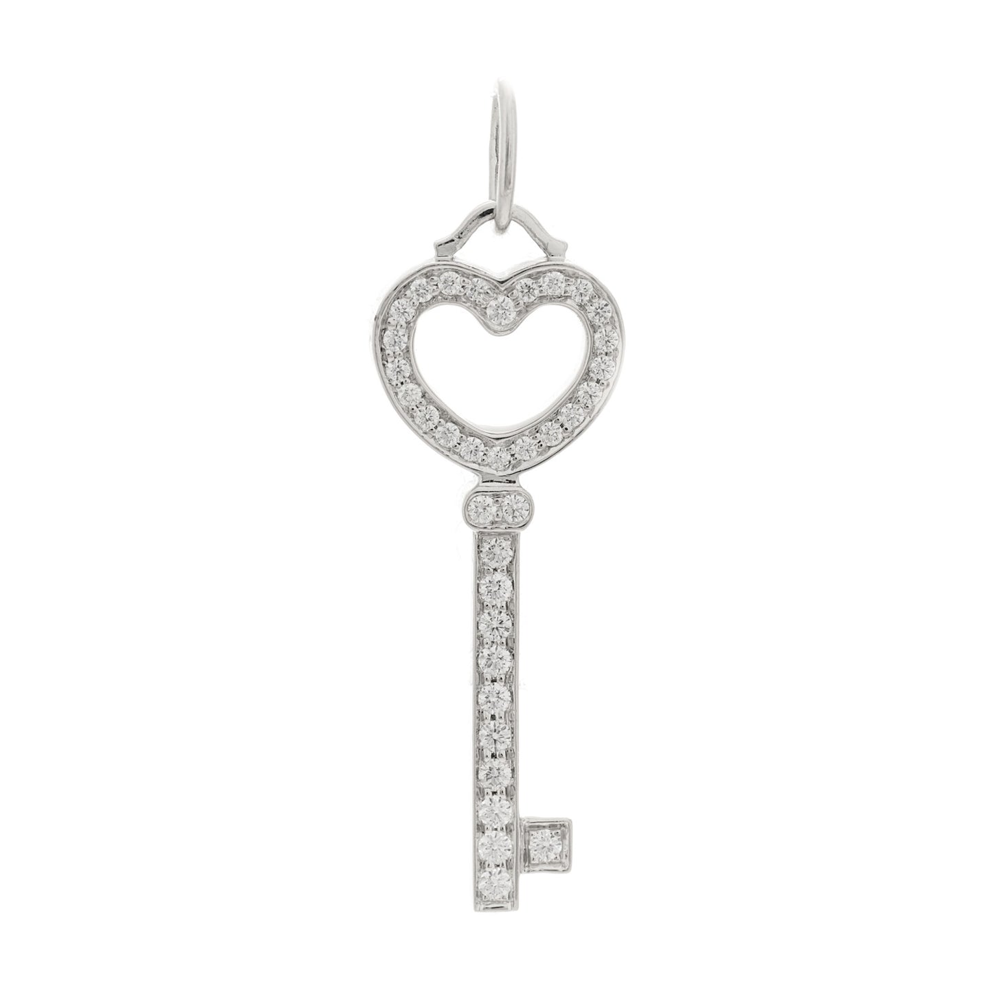 Platinum 18K White Gold Diamond Mini Heart Key Pendant