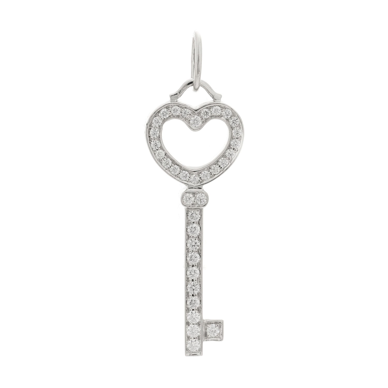 Tiffany Platinum 18K White Gold Diamond Mini Heart Key Pendant 1 of 5