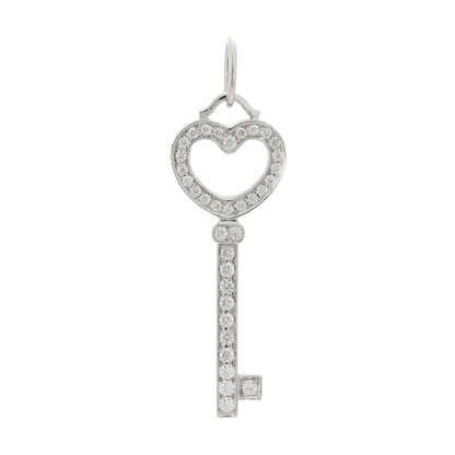 Tiffany Platinum 18K White Gold Diamond Mini Heart Key Pendant 1 of 5