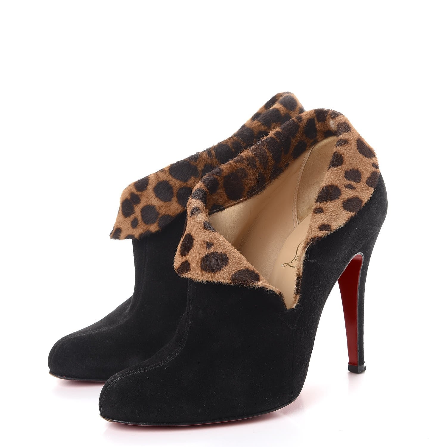 Christian Louboutin Leopard Suede Pony Hair Charme 100 Booties 36.5 Black 3 of 12