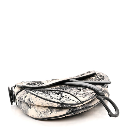 Christian Dior Calfskin Embroidered Palm Tree Toile De Jouy Saddle Bag White Black 4 of 11