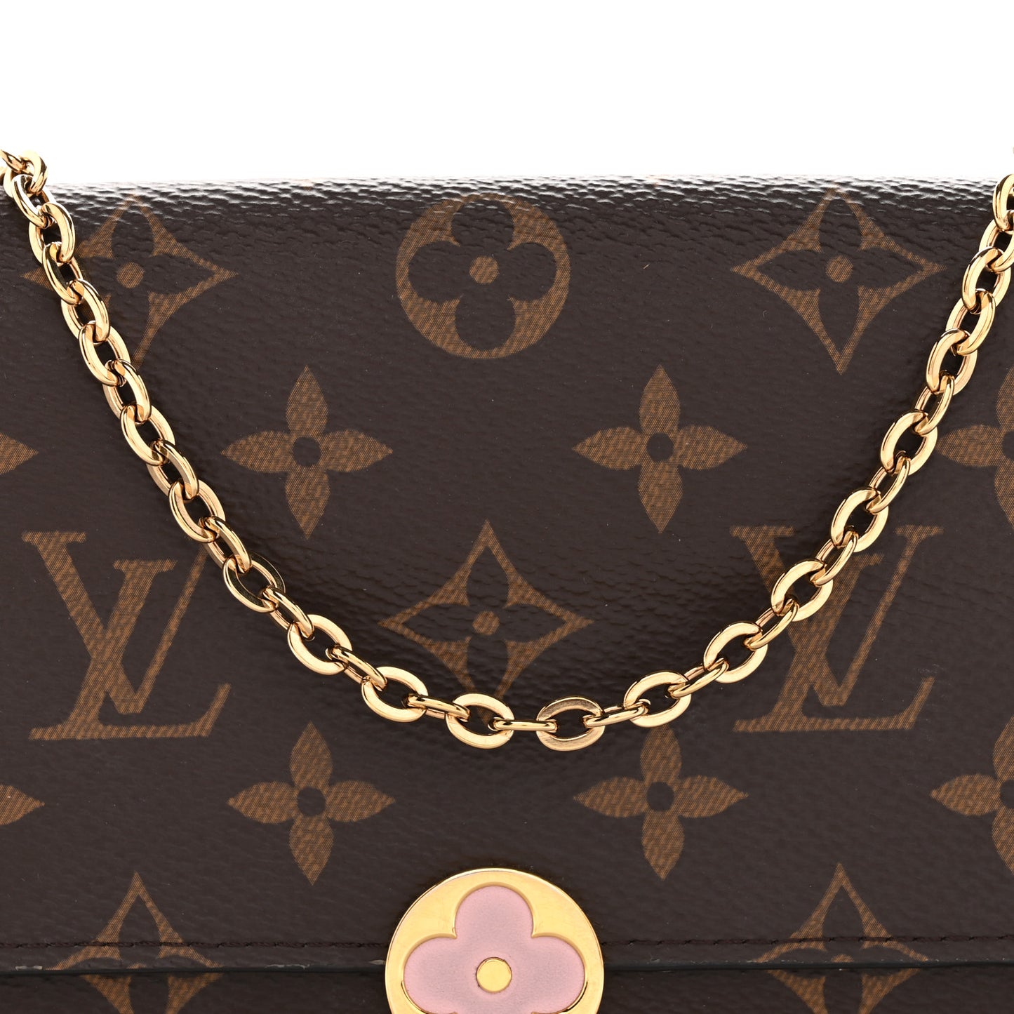 Monogram Flore Chain Wallet Rose Ballerine