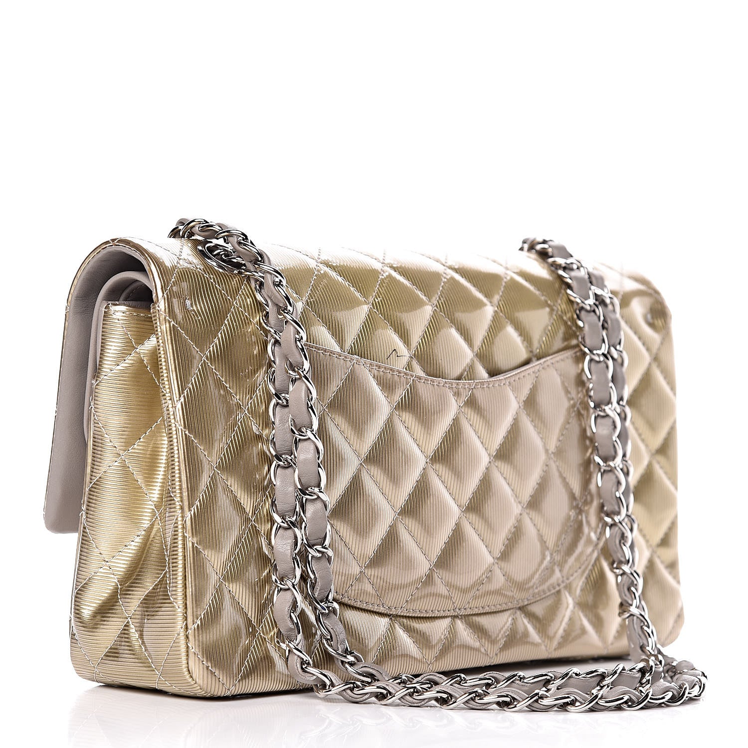 Chanel Striated Patent Quilted Medium Double Flap Gold 3 of 10