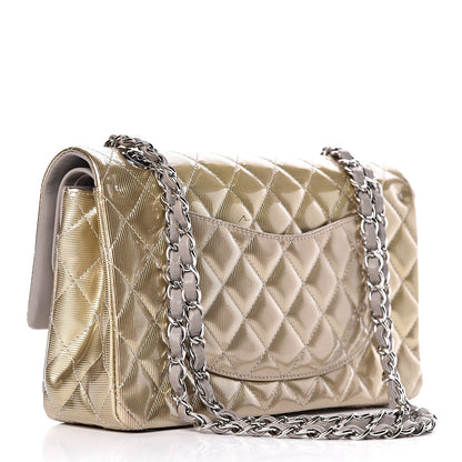 Chanel Striated Patent Quilted Medium Double Flap Gold 3 of 10