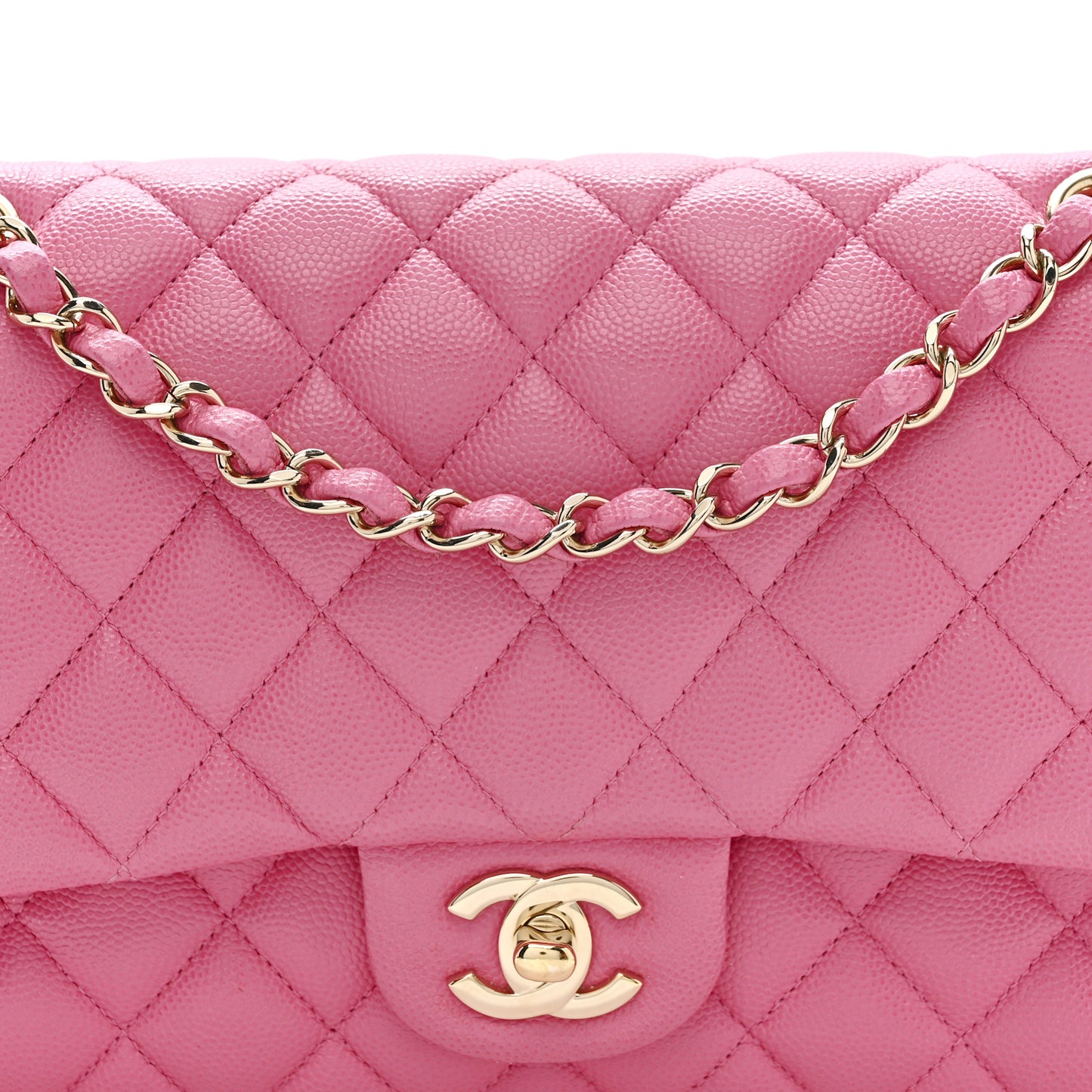 Caviar Quilted Medium Double Flap Pink