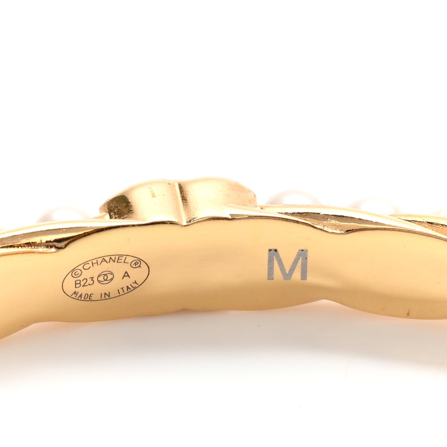 Pearl CC Cuff Bracelet M Gold Pearly White