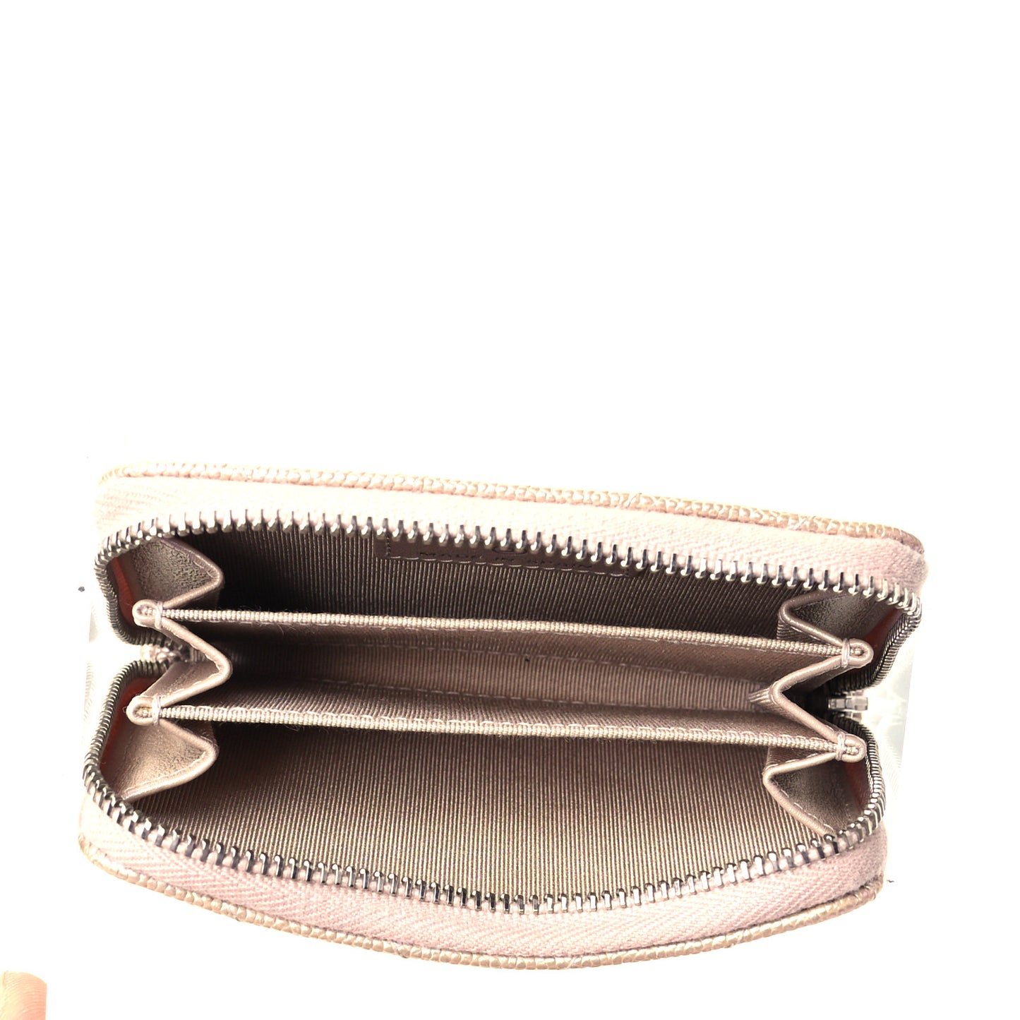 Metallic Caviar Chevron Quilted Zip Around Coin Purse Light Gold