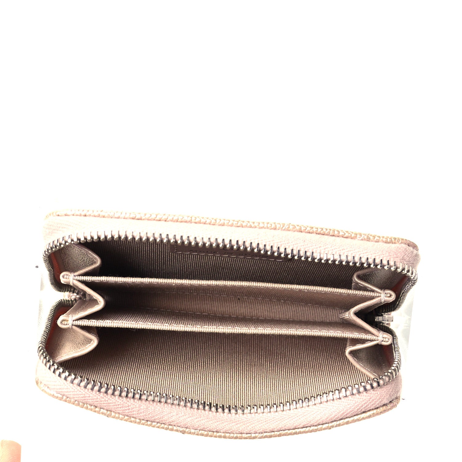 Chanel Metallic Caviar Chevron Quilted Zip Around Coin Purse Light Gold 5 of 10