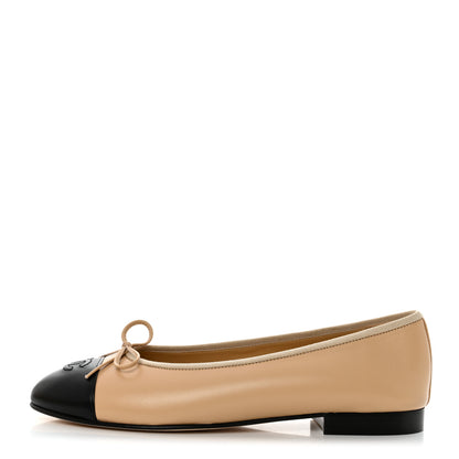 Chanel Lambskin Cap Toe Ballerina Flats 39.5 Beige Black 1 of 9