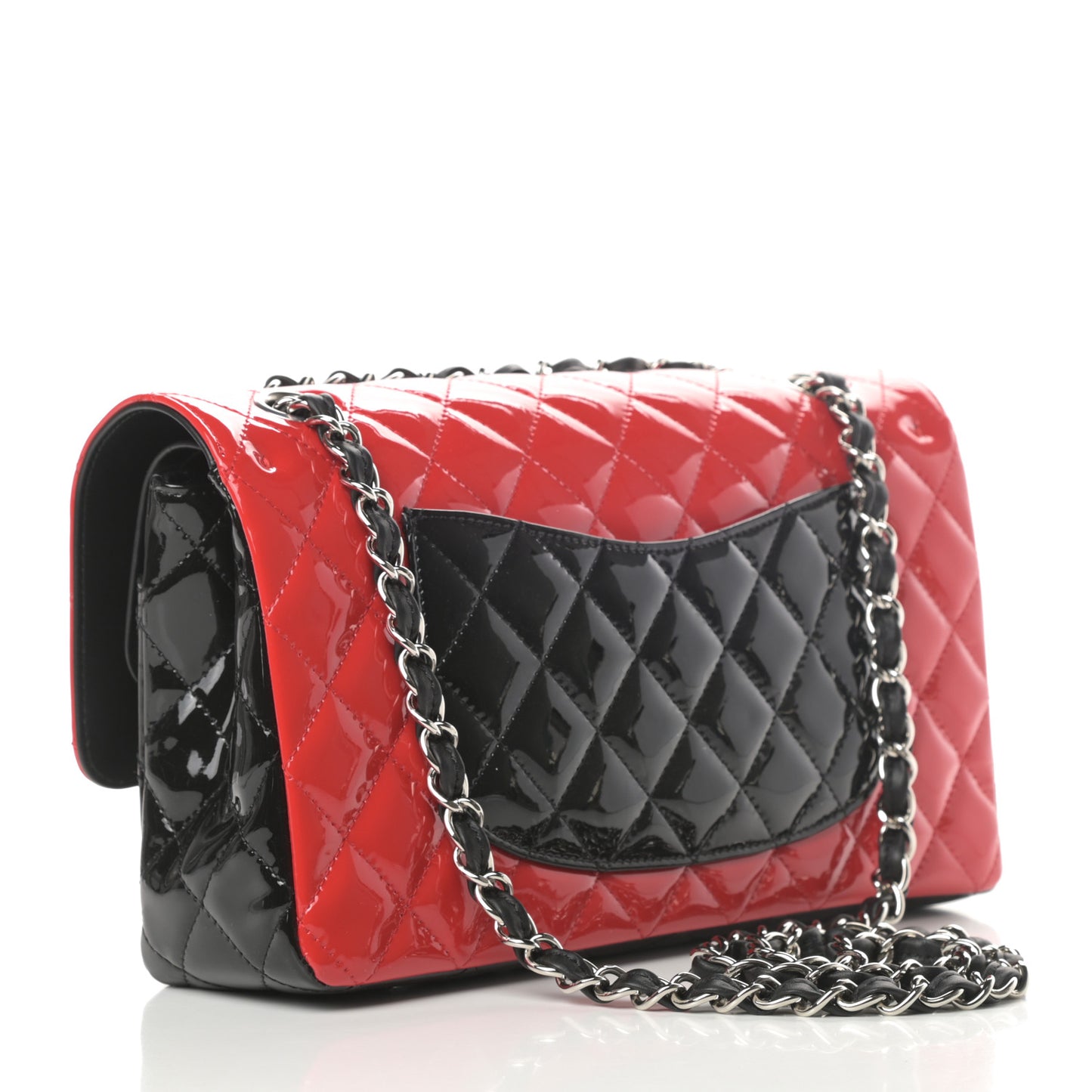 Patent Calfskin Quilted Bi-Color Medium Double Flap Red Black