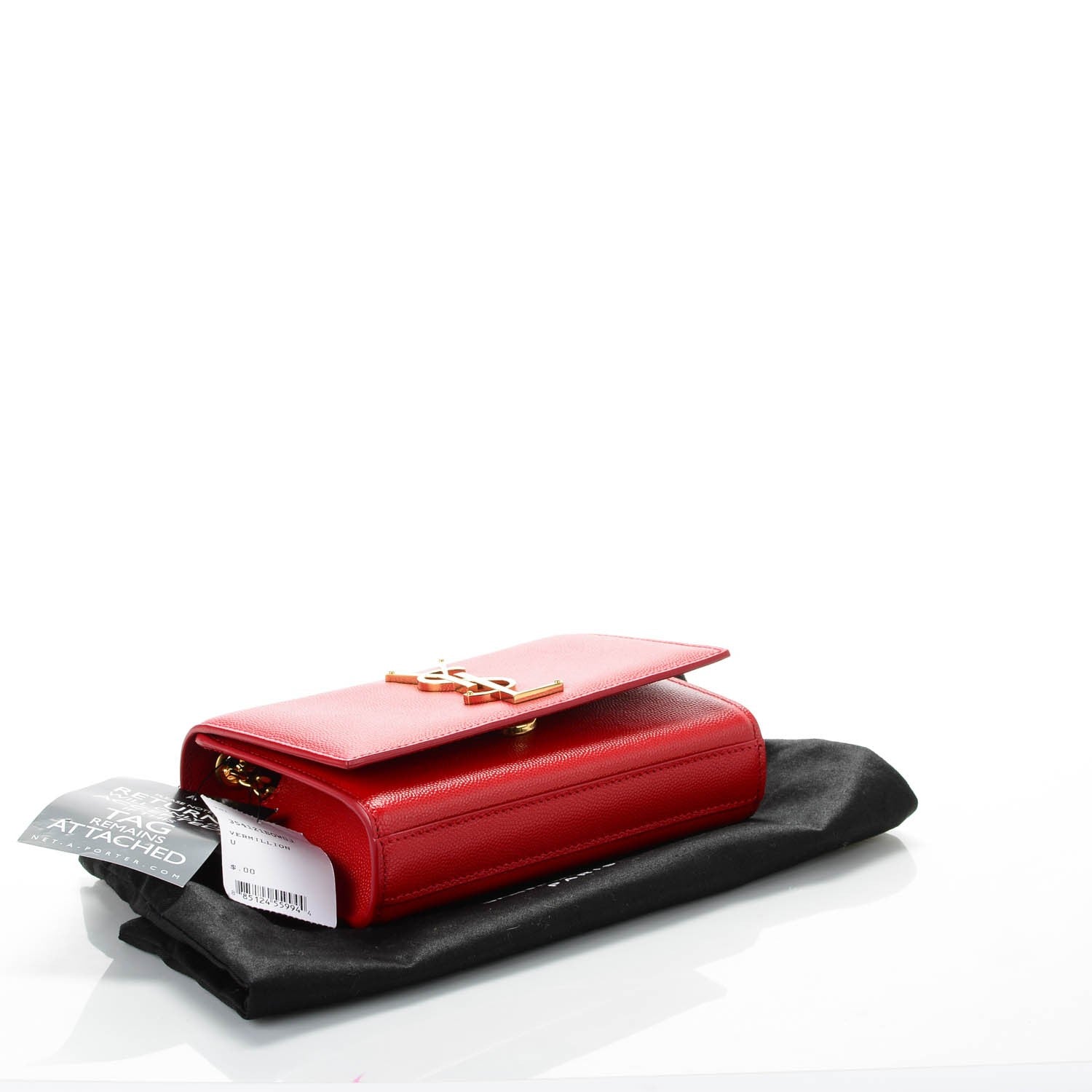 Saint Laurent Grain De Poudre Small Classic Monogram Satchel Vermillion 4 of 7
