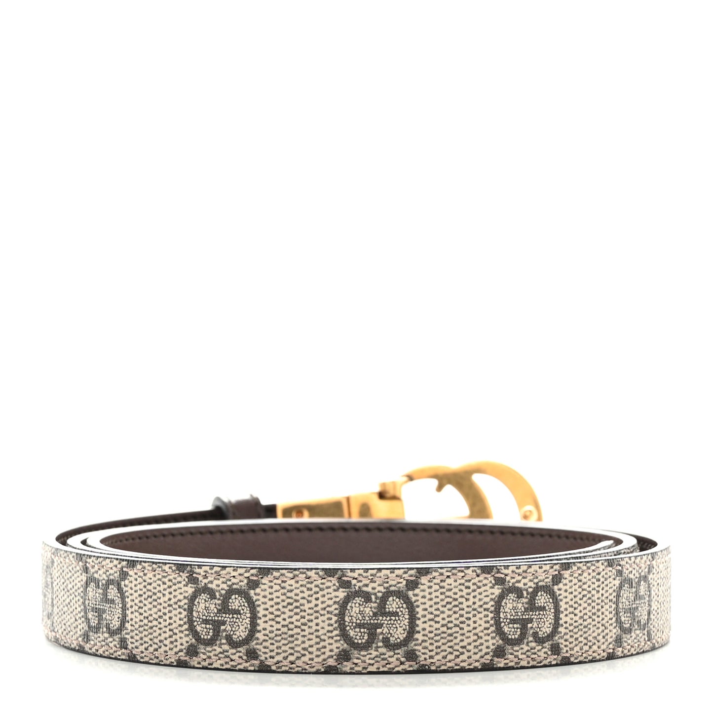 Calfskin GG Supreme Monogram Double G Reversible 20mm Belt 95 38 Beige New Acero