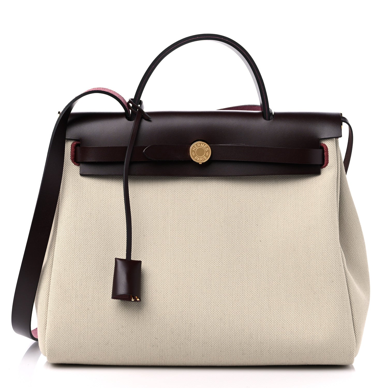 Hermes Military Toile Vache Hunter Herbag Zip Retourne 31 PM Beton Rouge Sellier 2 of 10