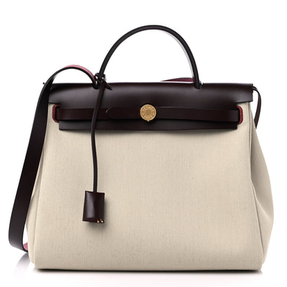 Hermes Military Toile Vache Hunter Herbag Zip Retourne 31 PM Beton Rouge Sellier 2 of 10