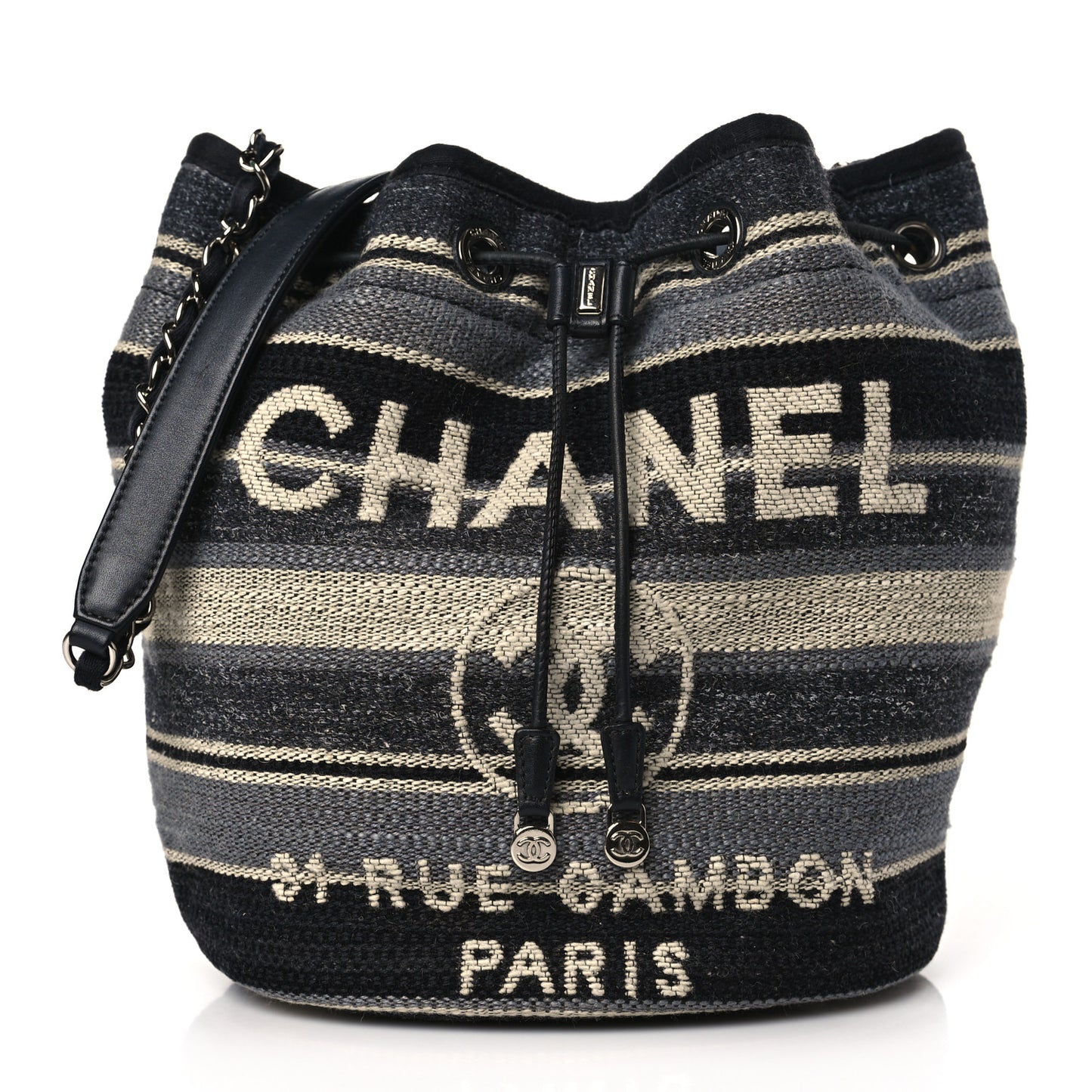 Striped Canvas Deauville Drawstring Bag Grey Black