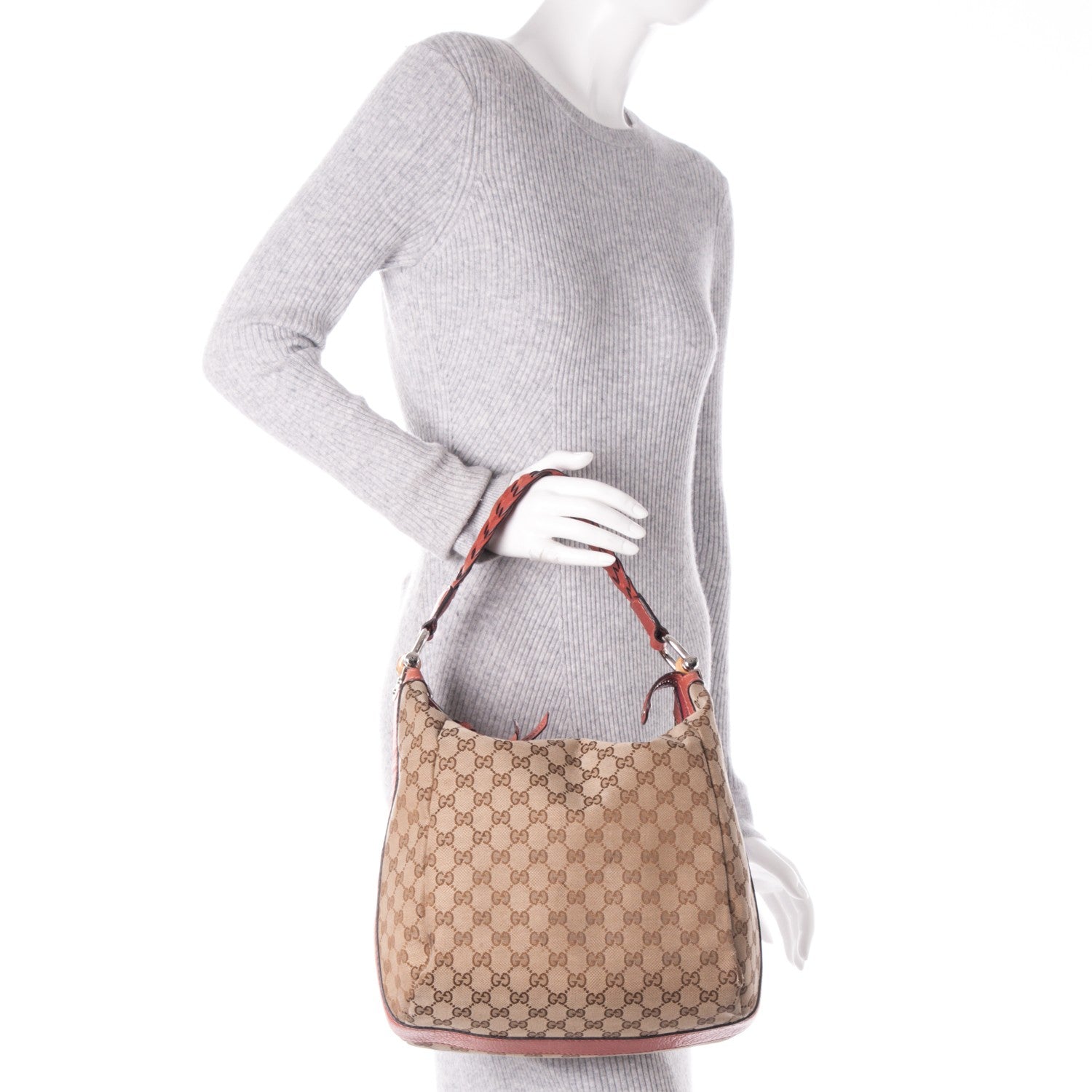 Gucci Monogram Medium Bamboo Bar Hobo Coral 2 of 7