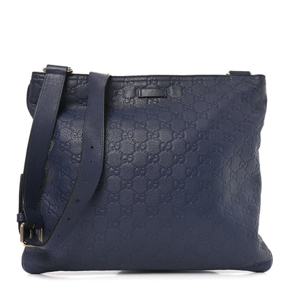 Gucci Guccissima Medium Flat Messenger Bag Navy 1 of 10