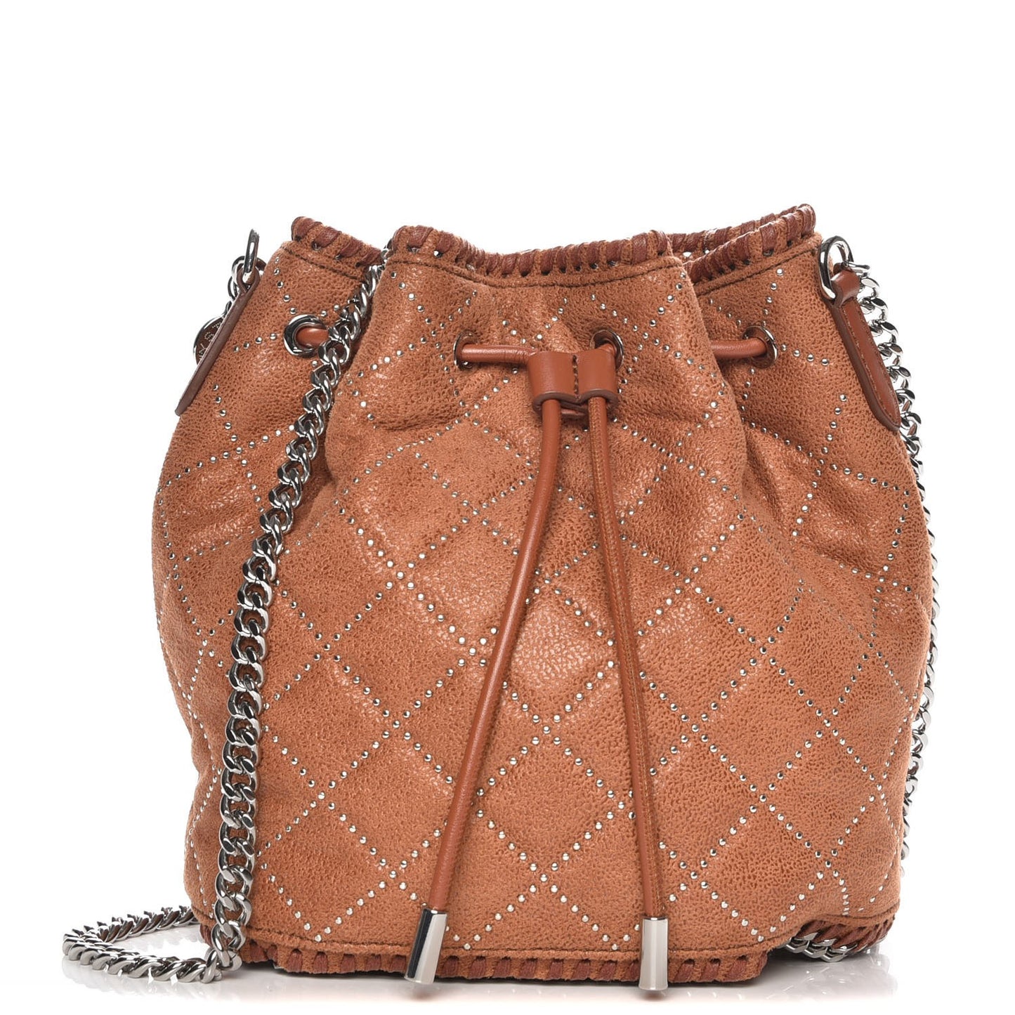 Shaggy Deer Small Falabella Quilted Studded Bucket Bag Brandy