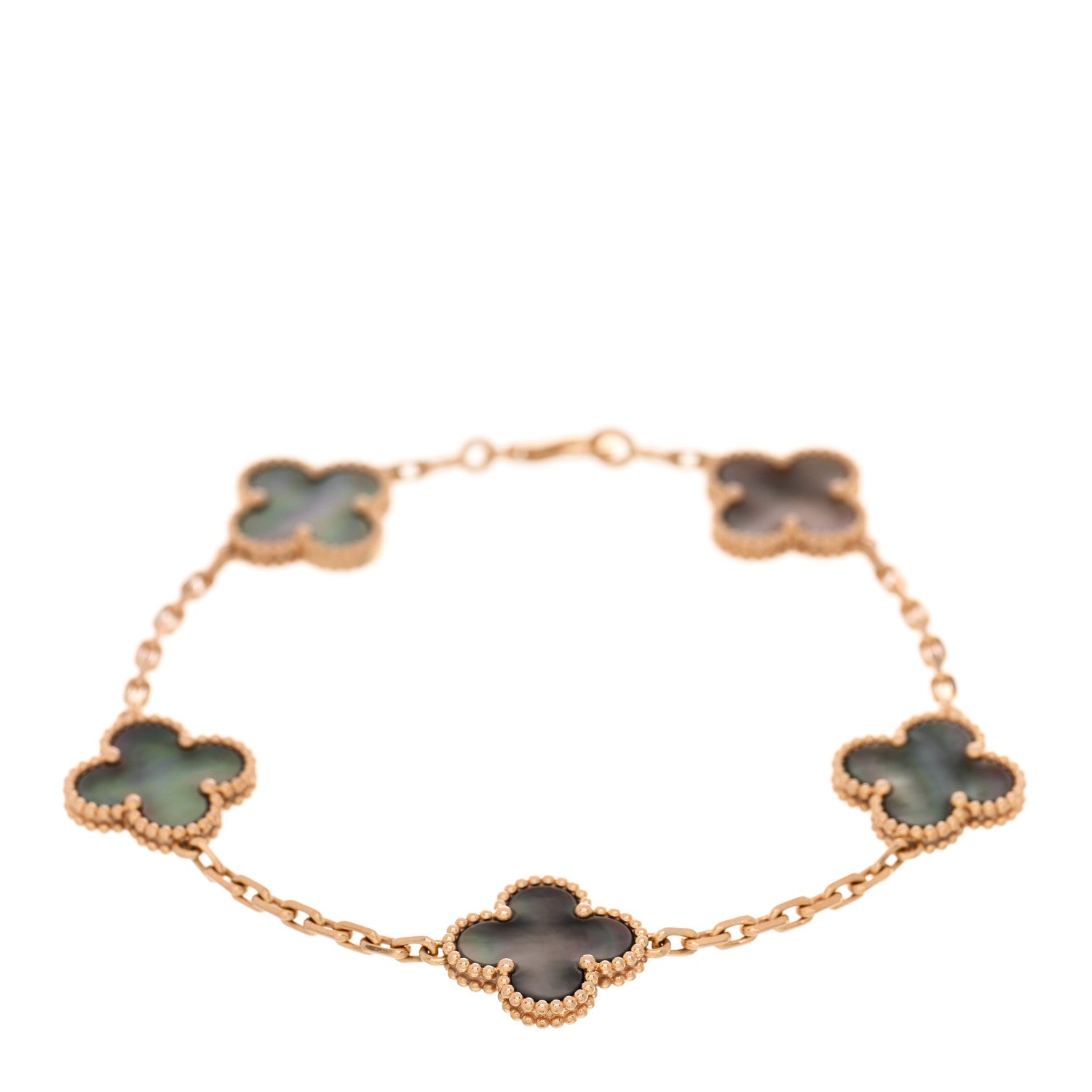 Van Cleef & Arpels 18K Rose Gold Gray Mother of Pearl 5 Motifs Vintage Alhambra Bracelet 1 of 4