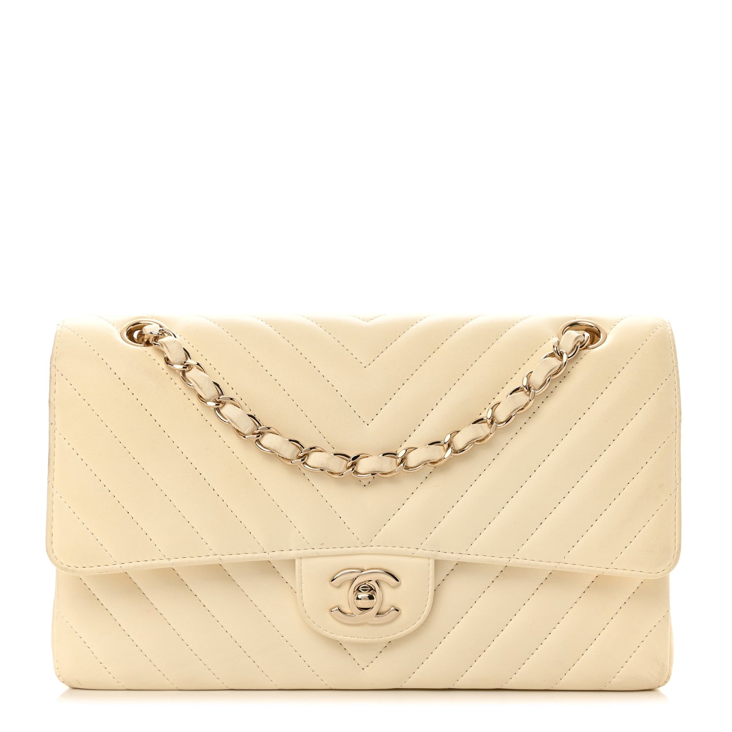 Lambskin Chevron Quilted Medium Double Flap Ivory