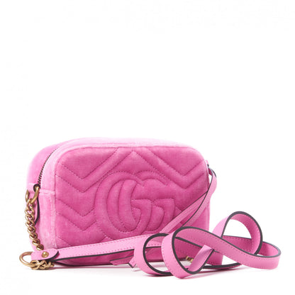 Gucci Velvet Matelasse Marquise Crystals Mini GG Marmont Chain Shoulder Bag Malva 3 of 10