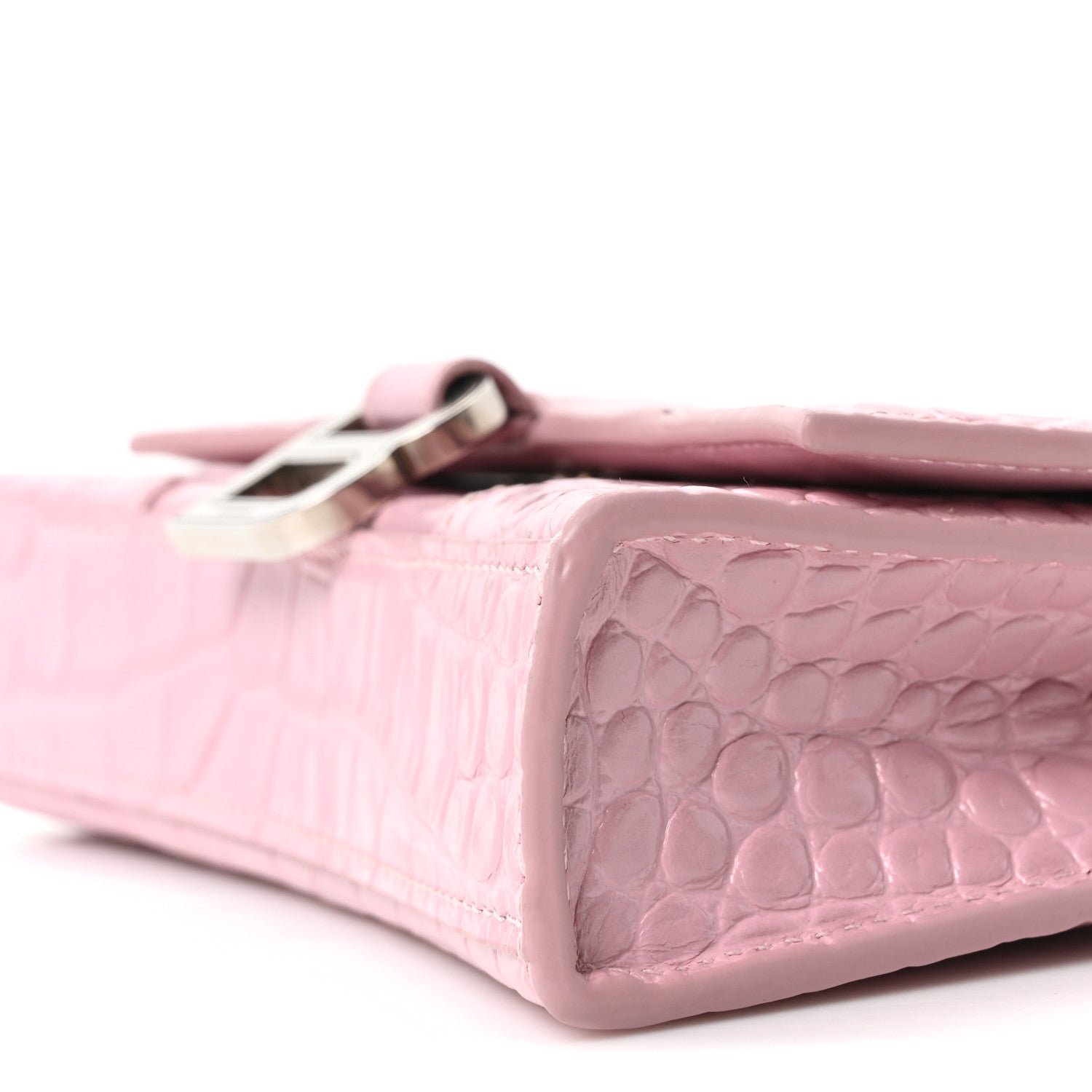 Balenciaga Shiny Calfskin Crocodile Embossed Hourglass Chain Bag Powder Pink 9 of 9