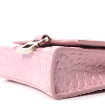 Balenciaga Shiny Calfskin Crocodile Embossed Hourglass Chain Bag Powder Pink 9 of 9