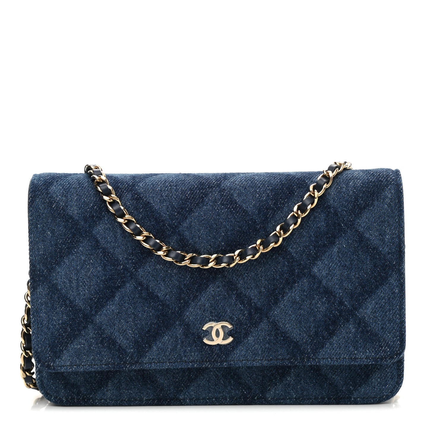 Denim Printed Wallet On Chain WOC Dark Blue