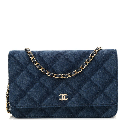 Chanel Denim Printed Wallet On Chain WOC Dark Blue 1 of 10