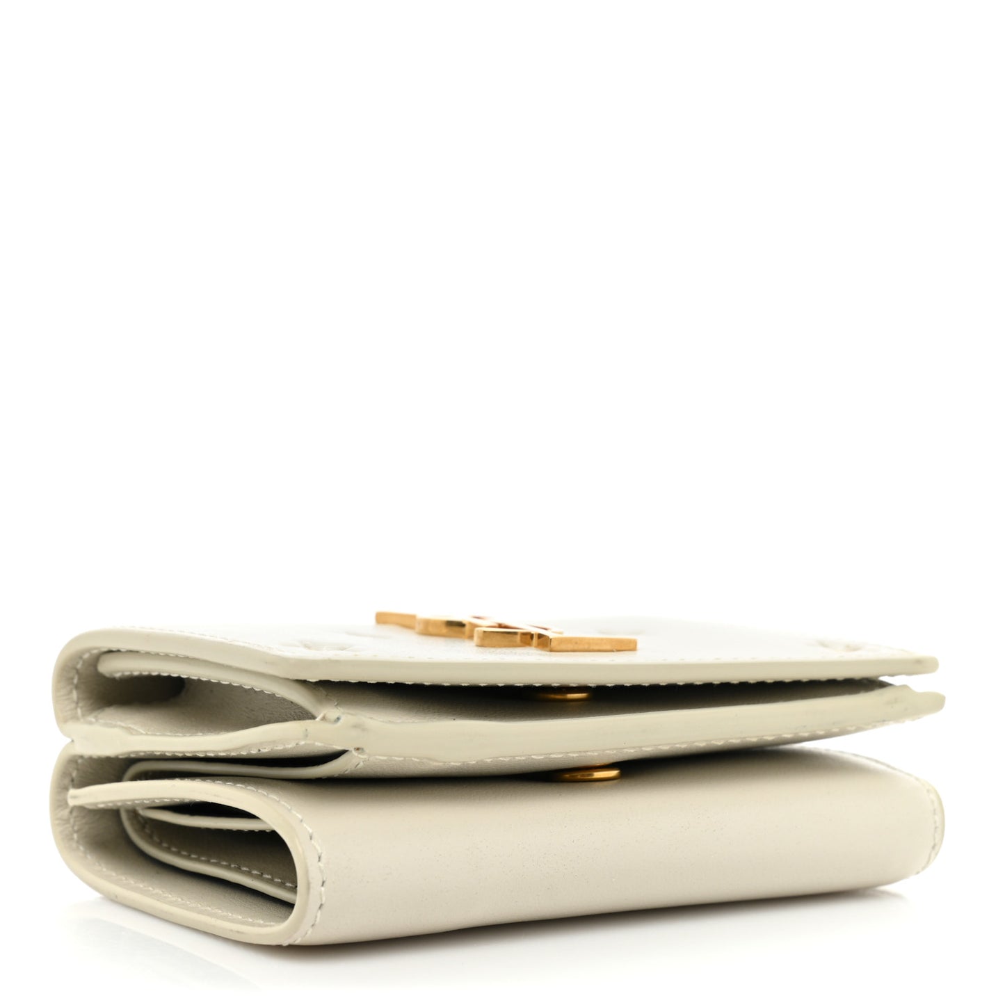 Calfskin Star Print Monogram Trifold Wallet White