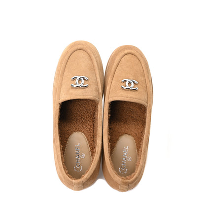 Chanel Suede Calfskin CC Loafers 39.5 Dark Beige 2 of 10