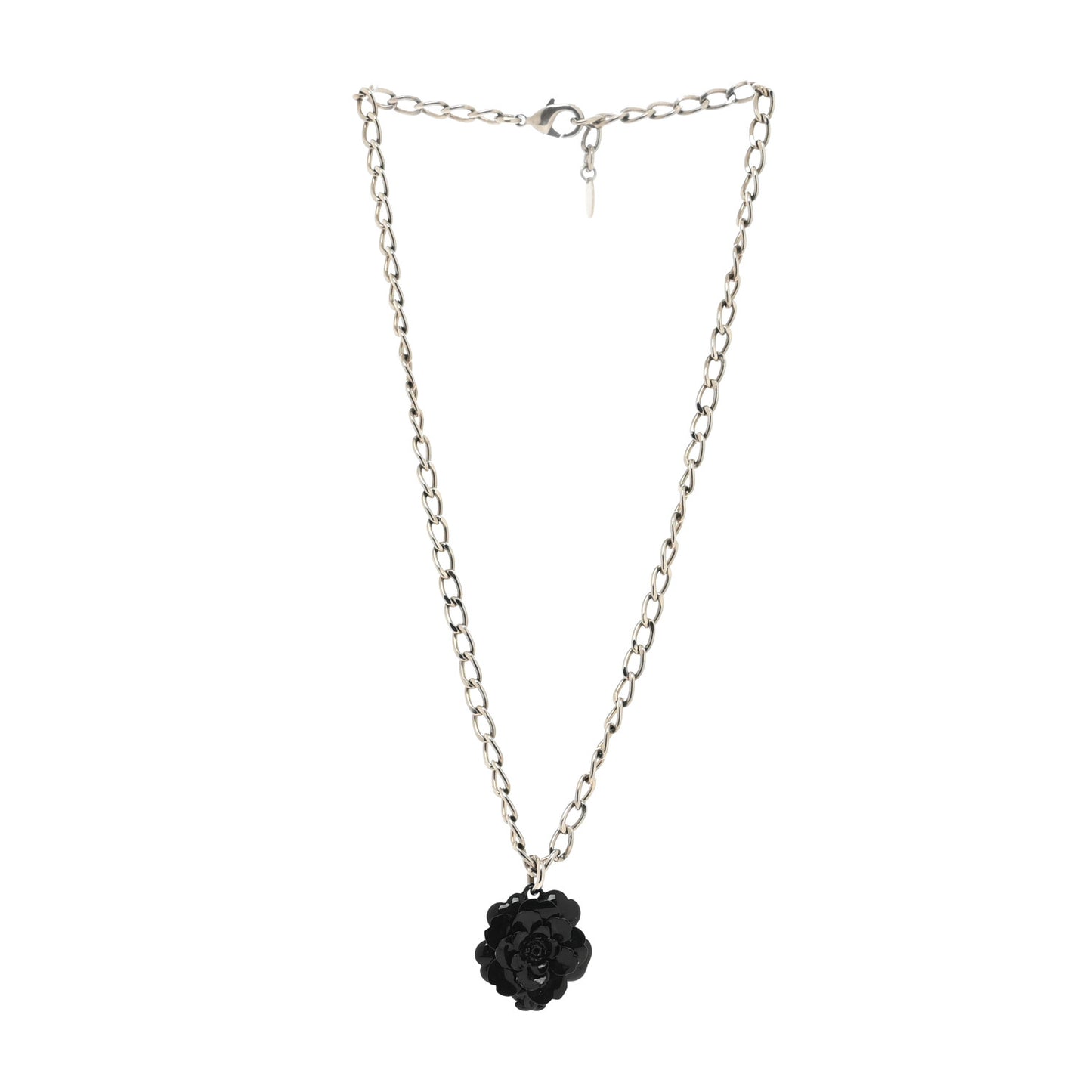 Resin Camellia Chain Necklace Silver Black