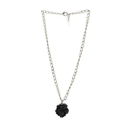 Chanel Resin Camellia Chain Necklace Silver Black 2 of 3