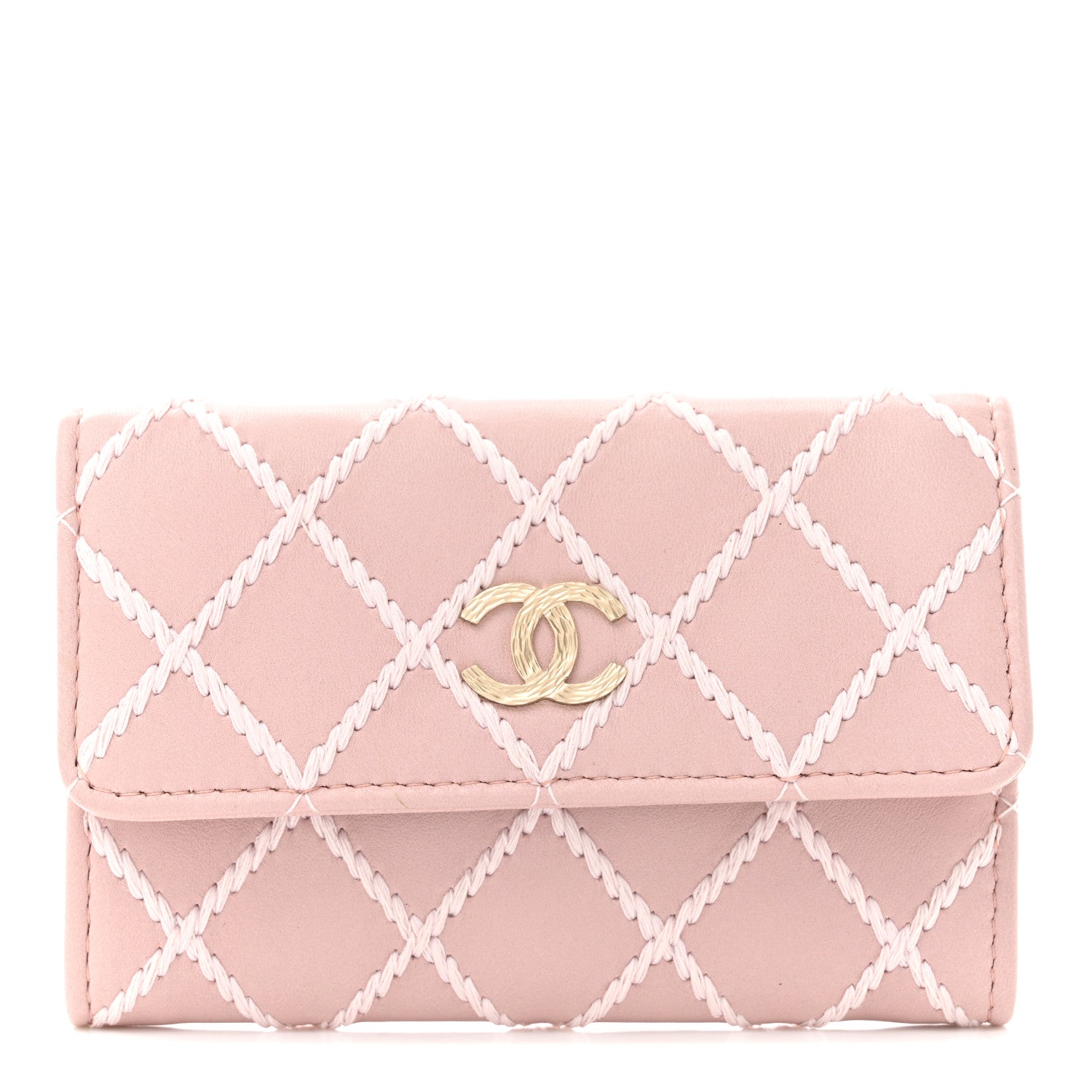 Chanel Lambskin Quilted Stitch Flap Card Holder Pink White 1 of 9