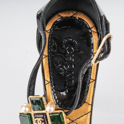 Chanel Patent Gripoix Pearl Sandals 36 Black 7 of 9