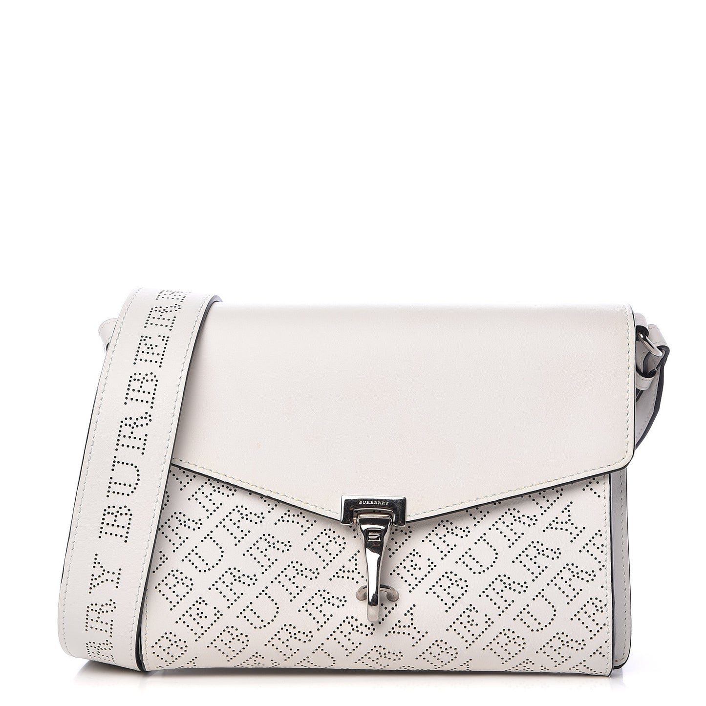 Calfskin Perforated Small Macken Crossbody Bag White
