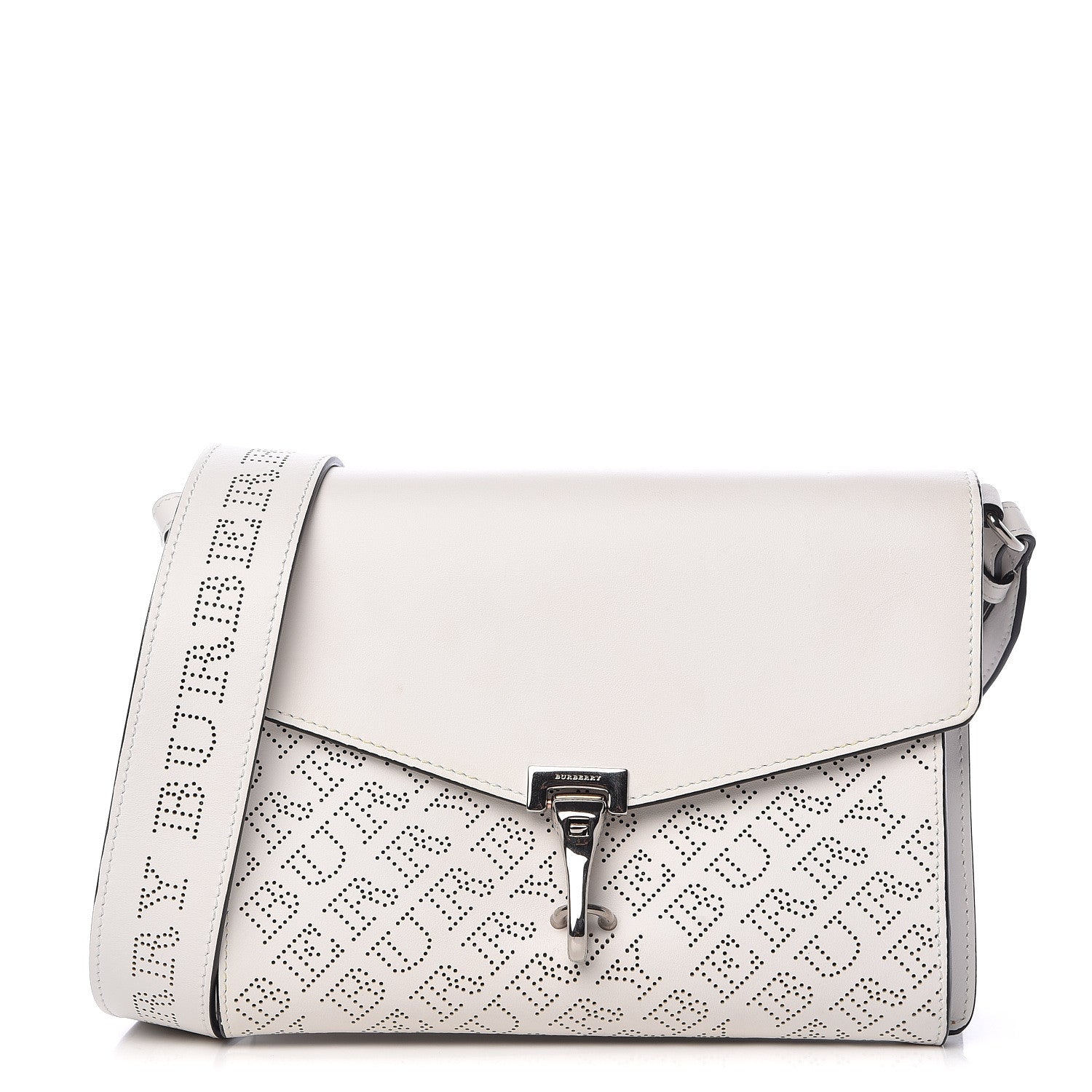 Burberry Calfskin Perforated Small Macken Crossbody Bag White 1 of 10