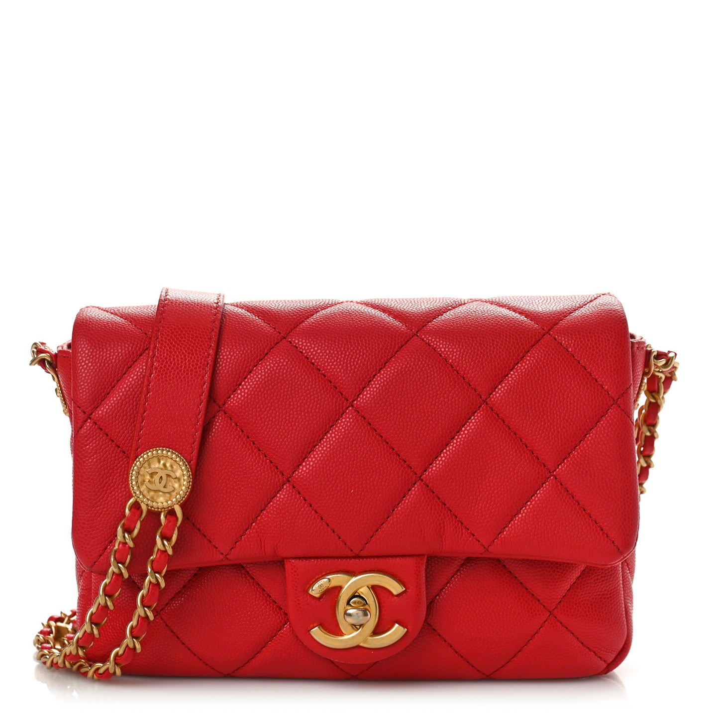 Caviar Quilted Small Twist Your Buttons Flap Red