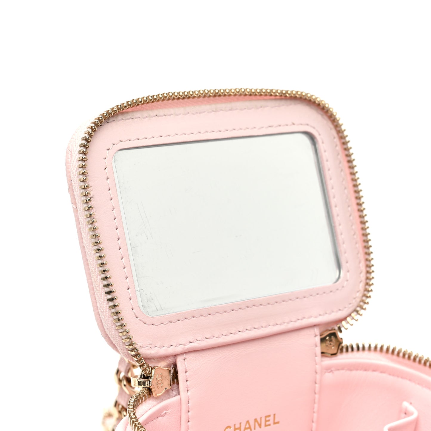 Caviar Quilted Mini Vanity Case With Chain Pink