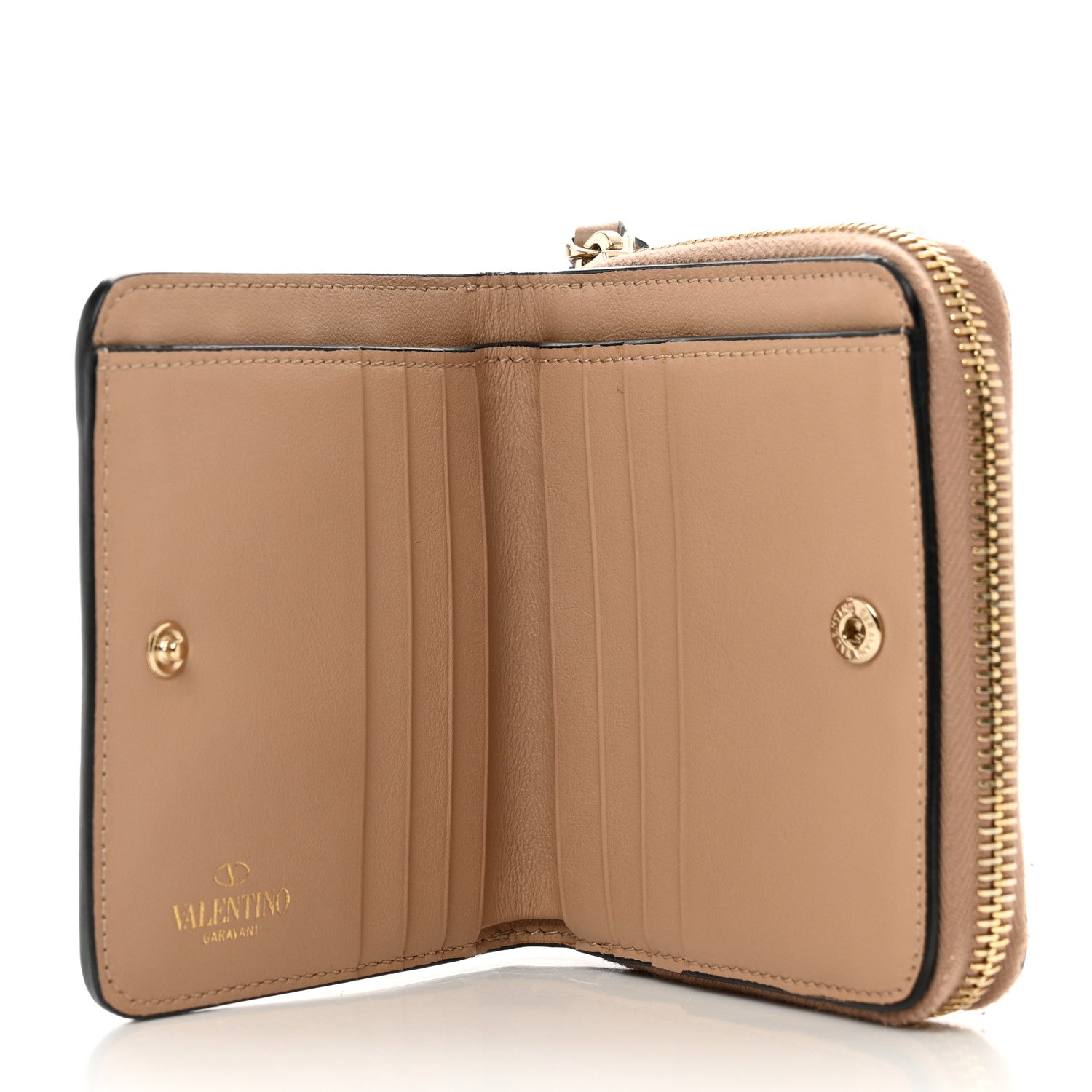 Valentino Garavani Calfskin Rockstud Compact Zip Around Wallet Camel Rose 6 of 11