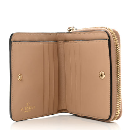 Valentino Garavani Calfskin Rockstud Compact Zip Around Wallet Camel Rose 6 of 11