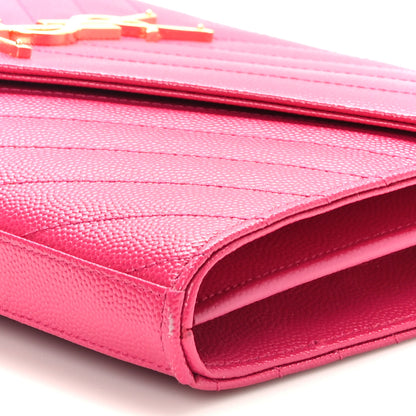 Saint Laurent Grain De Poudre Matelasse Chevron Monogram Chain Wallet Hot Pink 8 of 9