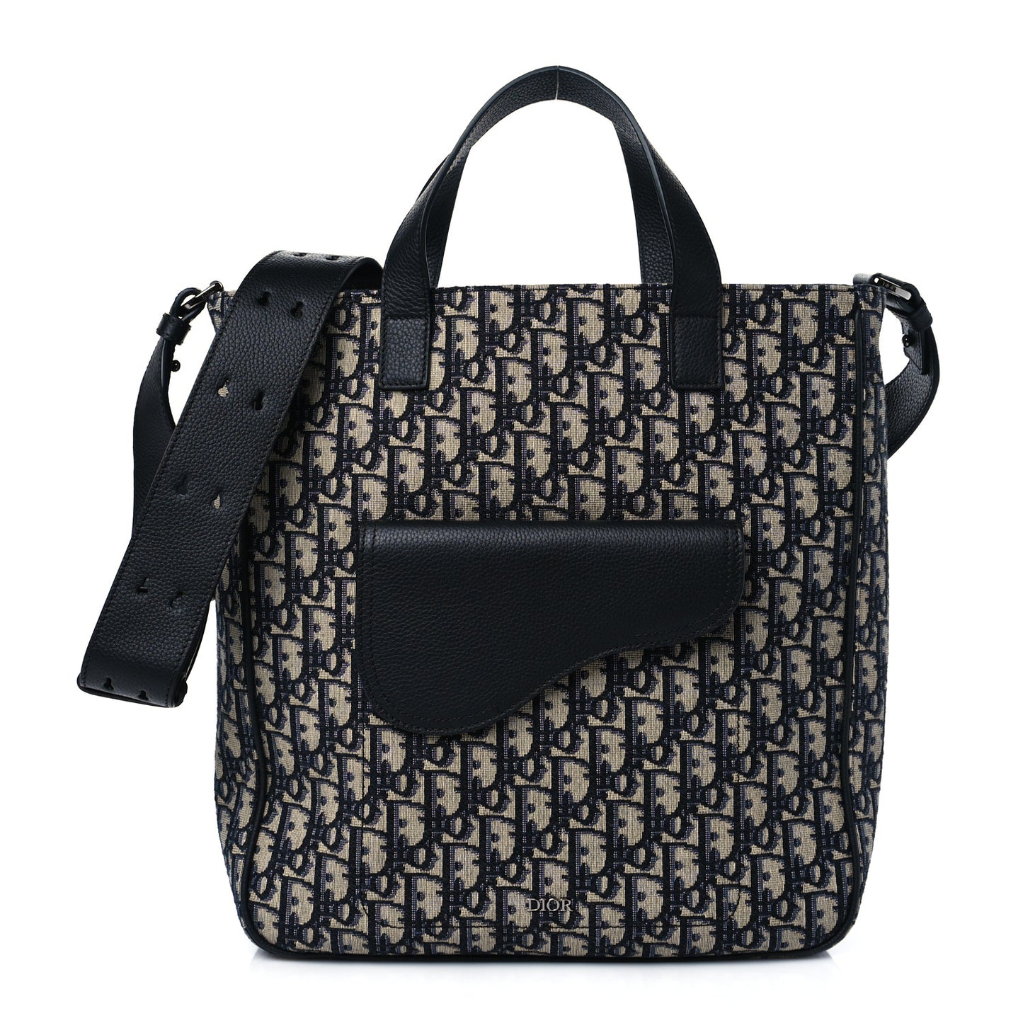 Oblique Saddle Tote Beige Black