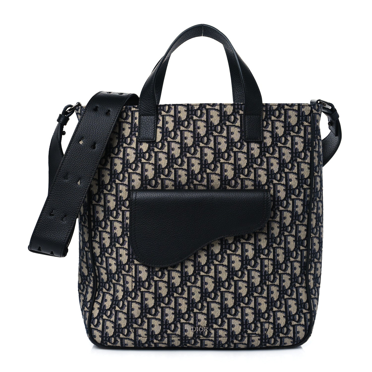 Christian Dior Oblique Saddle Tote Beige Black 1 of 9