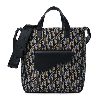 Christian Dior Oblique Saddle Tote Beige Black 1 of 9