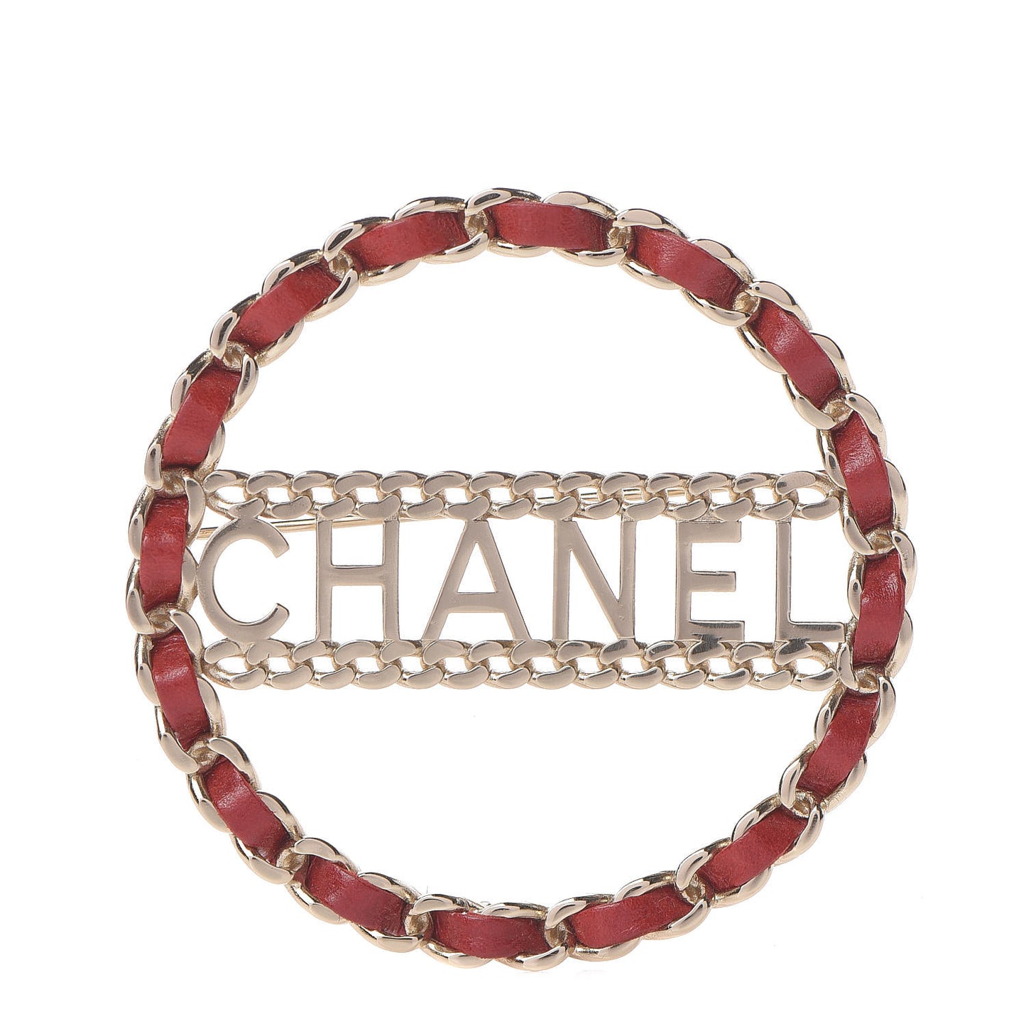 Lambskin Chain Logo Brooch Red Gold