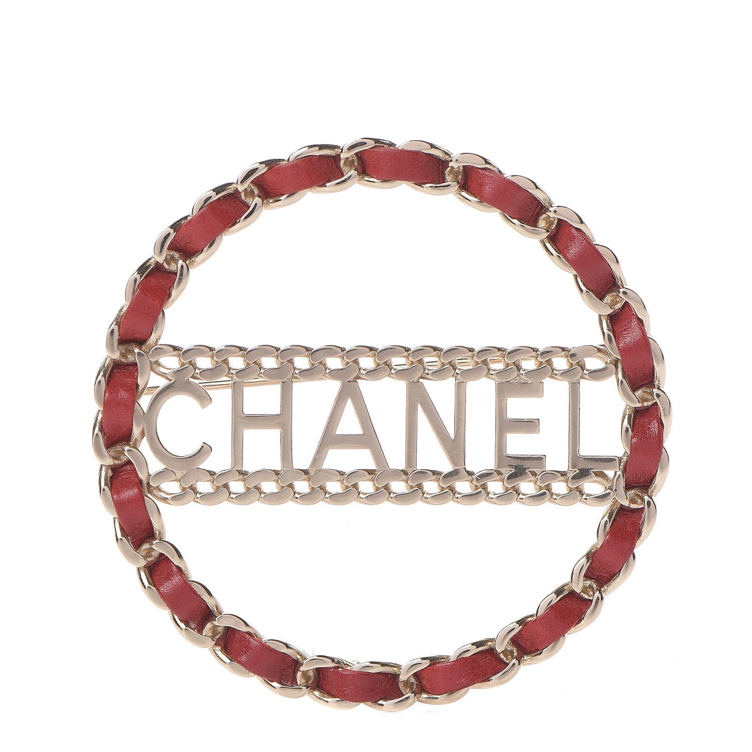 Chanel Lambskin Chain Logo Brooch Red Gold 1 of 5