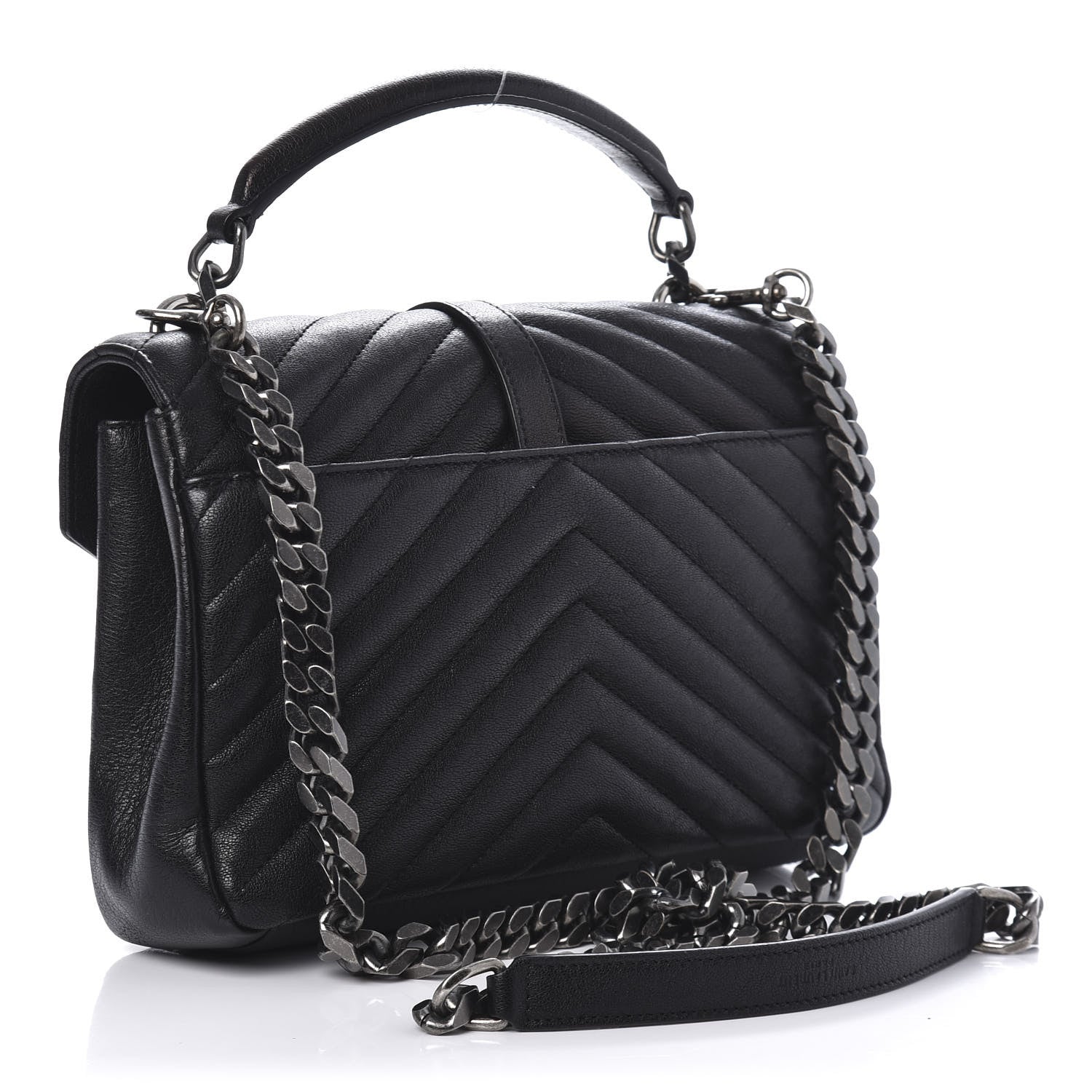 Saint Laurent Sheepskin Matelasse Chevron Monogram Medium College Bag Black 3 of 11