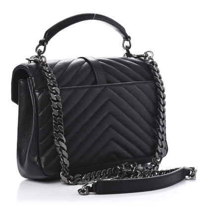 Saint Laurent Sheepskin Matelasse Chevron Monogram Medium College Bag Black 3 of 11